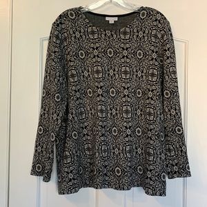 J. Jill Black Floral Medallion Print Sweater Size Large Petite